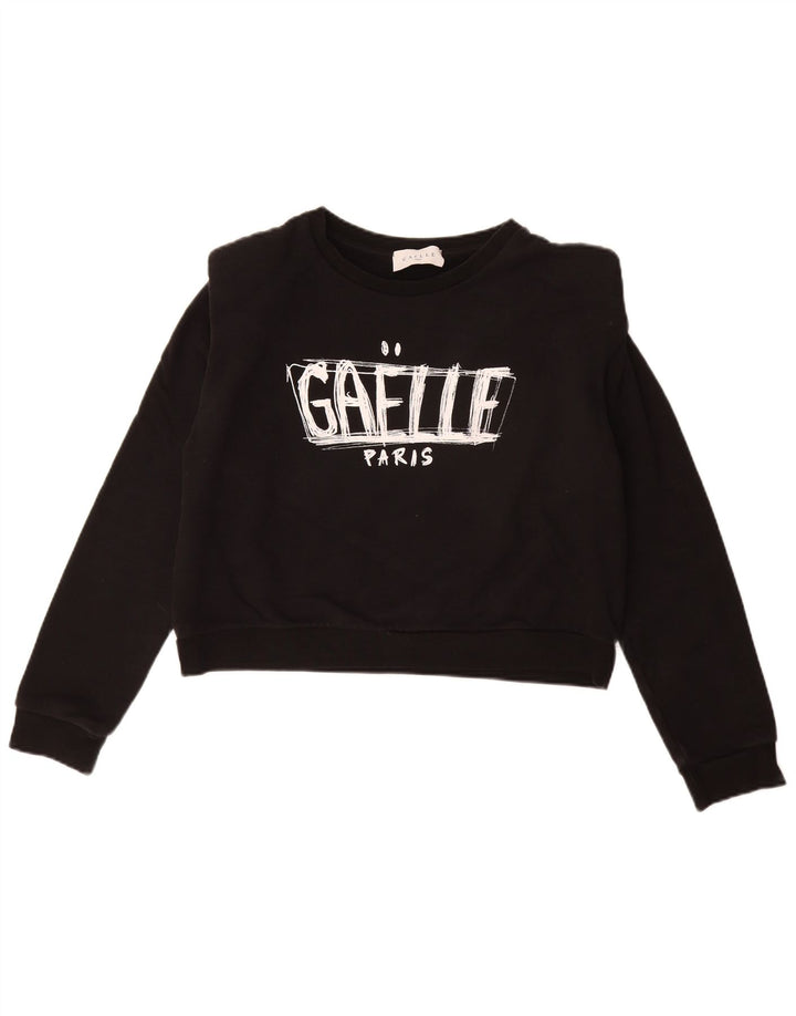 Gaelle Womens Crop Graphic Sweatshirt Jumper UK 14 Large Black