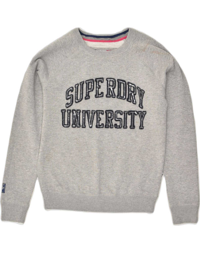 SUPERDRY Womens Graphic Sweatshirt Jumper UK 10 Small Grey Cotton | Vintage Superdry | Thrift | Second-Hand Superdry | Used Clothing | Messina Hembry 