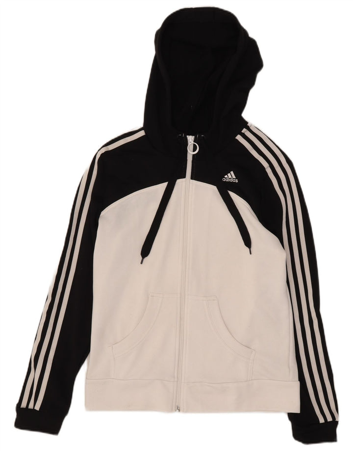 Adidas Womens Zip Hoodie Sweater UK 16 Large White Colourblock Polyester