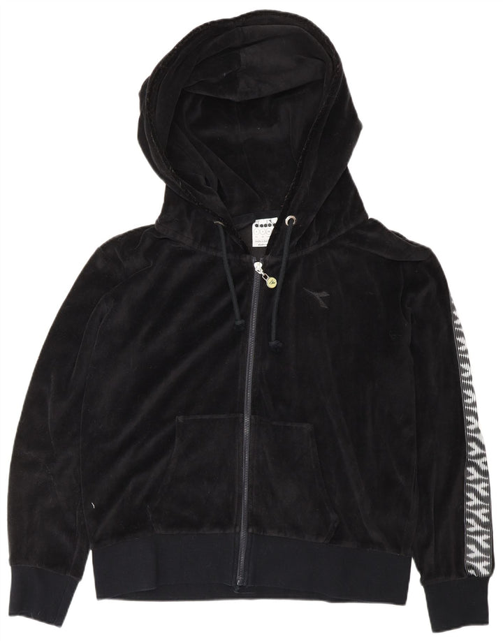 DIADORA Womens Oversized Velour Full Tracksuit UK 10 Small  Black