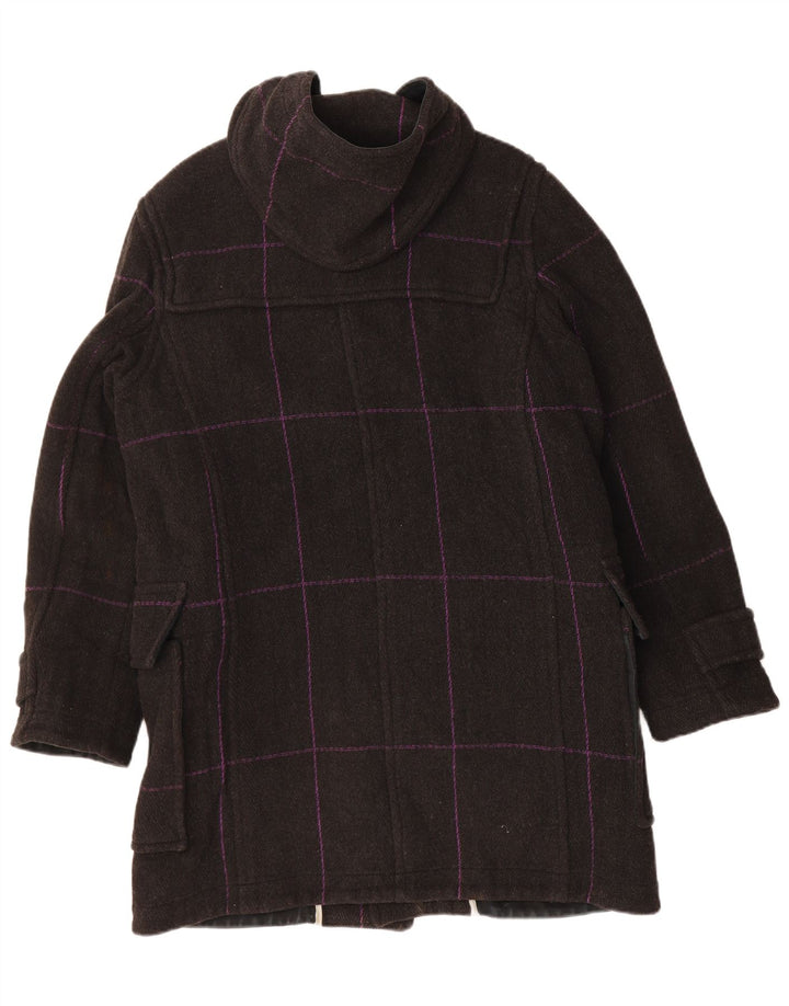 TED BAKER Womens Loose Fit Hooded Duffle Coat Size 3 Medium Black Check