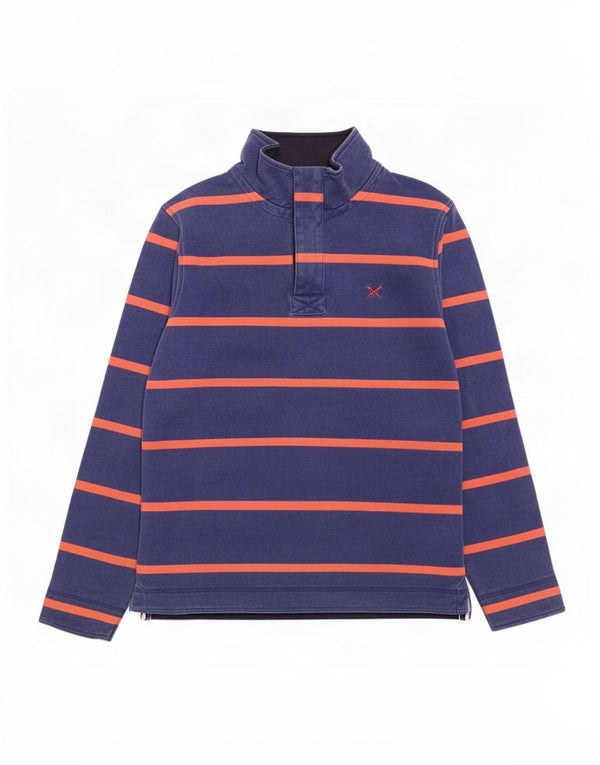 Crew Clothing Mens Zip Neck Sweatshirt Jumper Medium Blue Striped Cotton