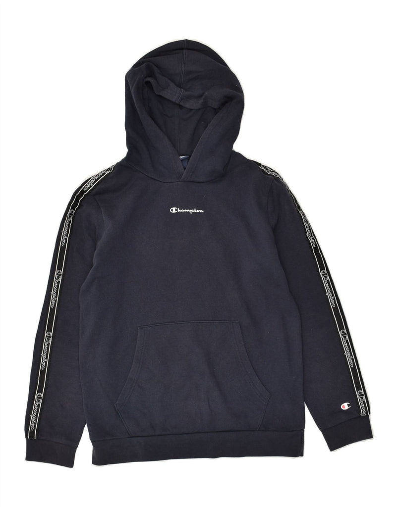 CHAMPION Boys Graphic Hoodie Jumper 13-14 Years XL Navy Blue Cotton | Vintage Champion | Thrift | Second-Hand Champion | Used Clothing | Messina Hembry 