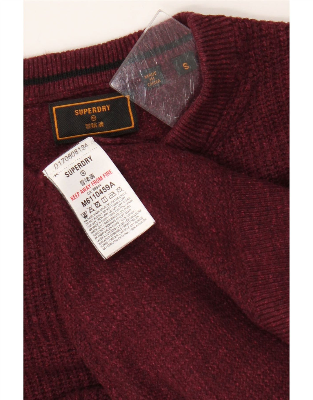 Superdry Mens Crew Neck Jumper Sweater Small Burgundy Cotton