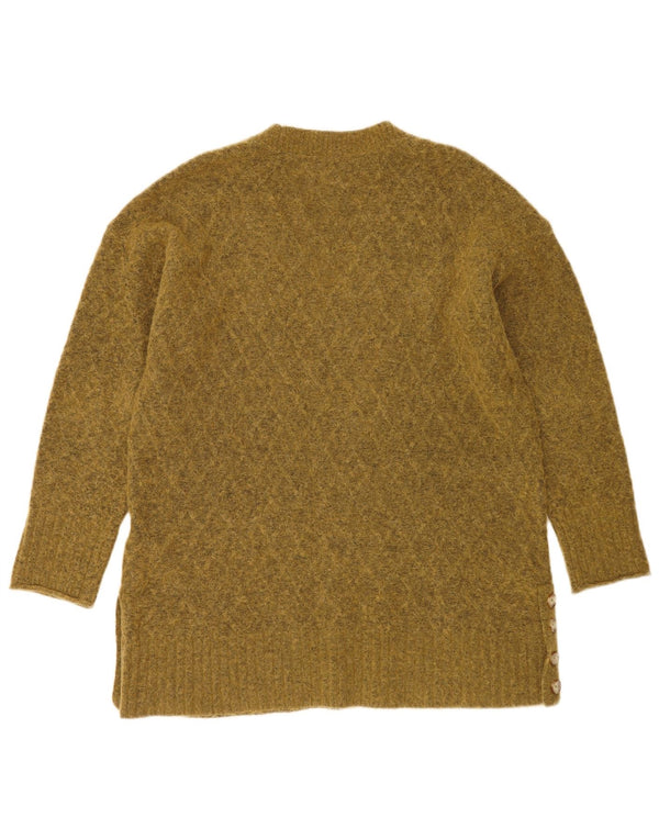 Fat Face Womens V-Neck Jumper Sweater UK 14 Large Khaki Polyester