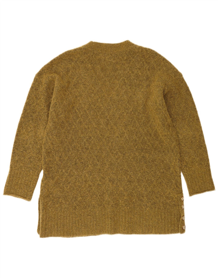 Fat Face Womens V-Neck Jumper Sweater UK 14 Large Khaki Polyester