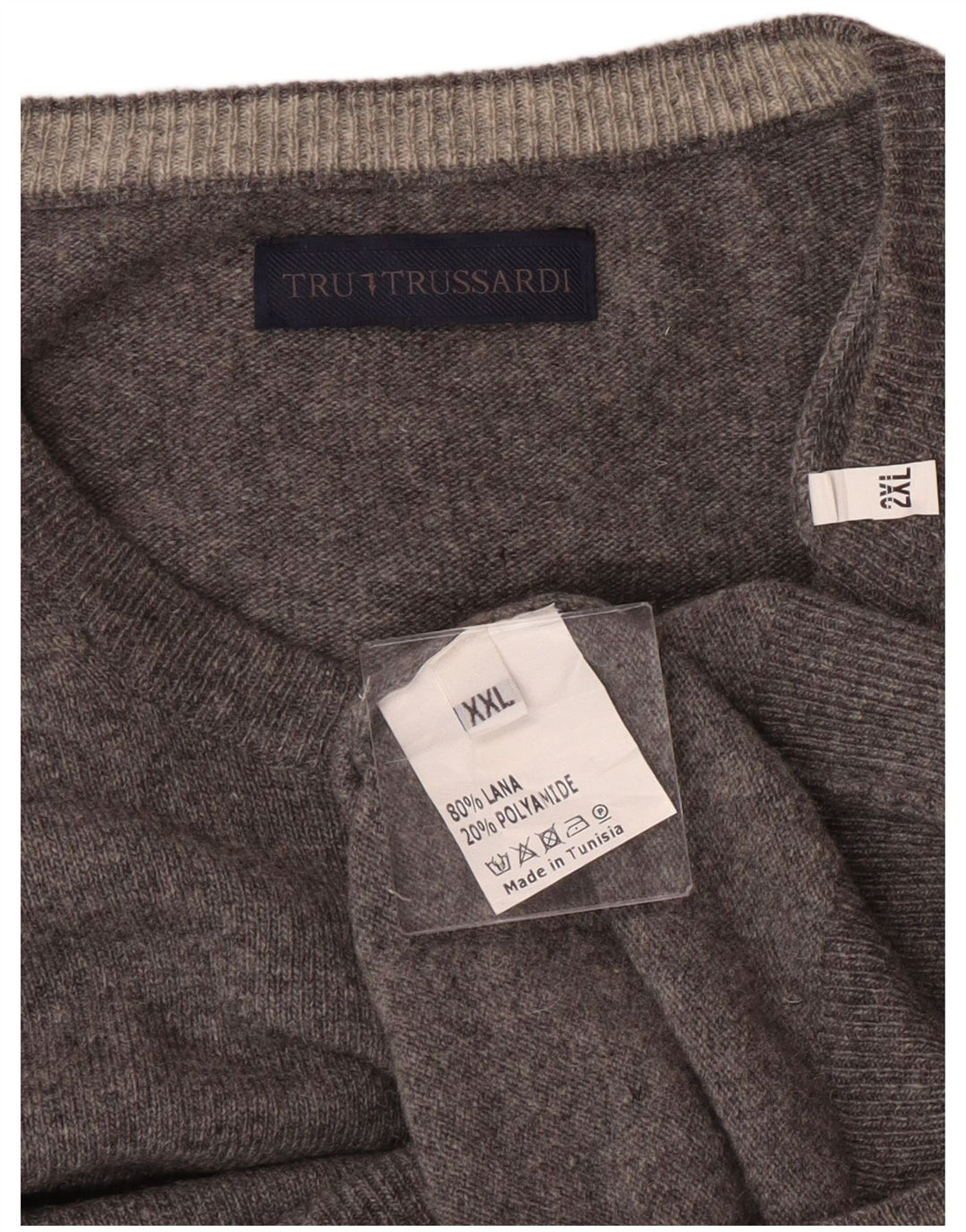 Trussardi Mens Crew Neck Jumper Sweater 2XL Grey Wool