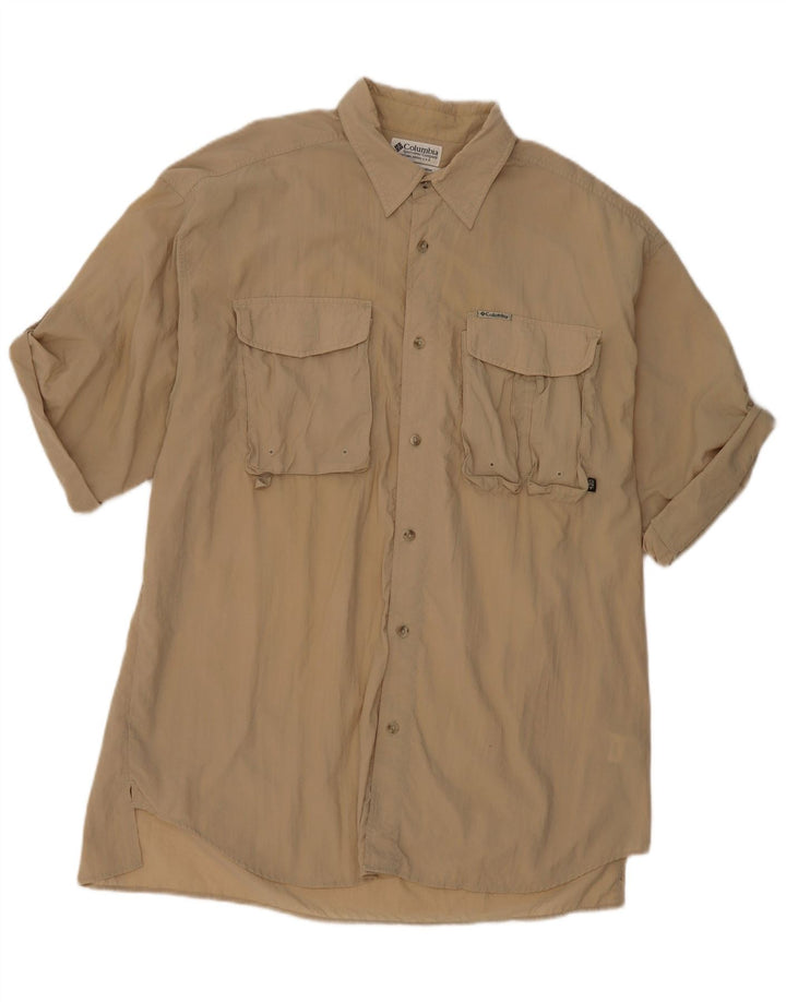 COLUMBIA Mens Short Sleeve Shirt 2XL Beige Nylon