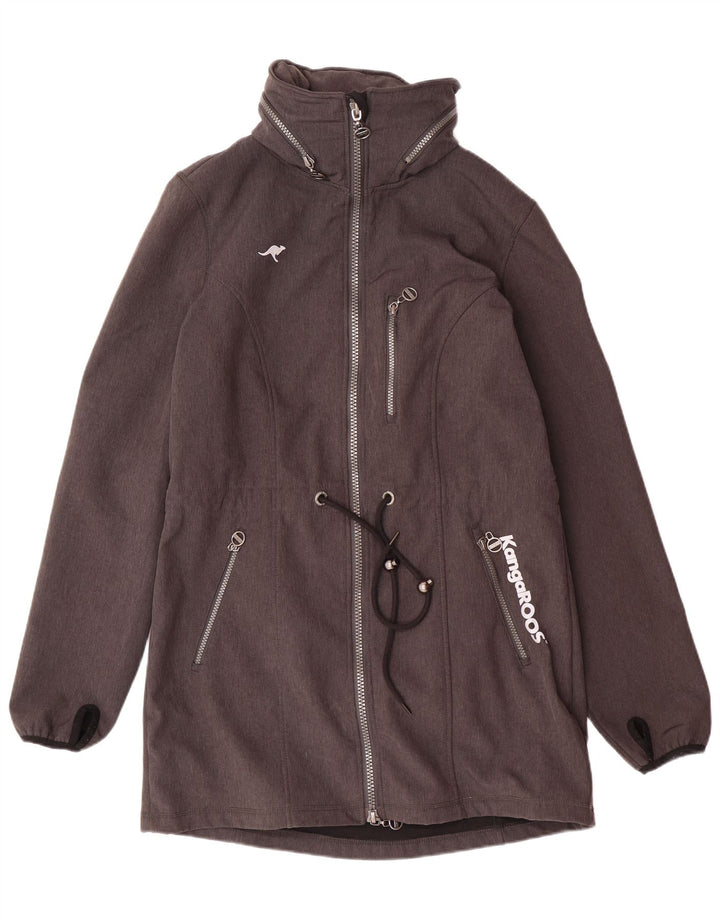 KANGAROOS Womens Graphic Hooded Windbreaker Coat UK 14 Large Grey