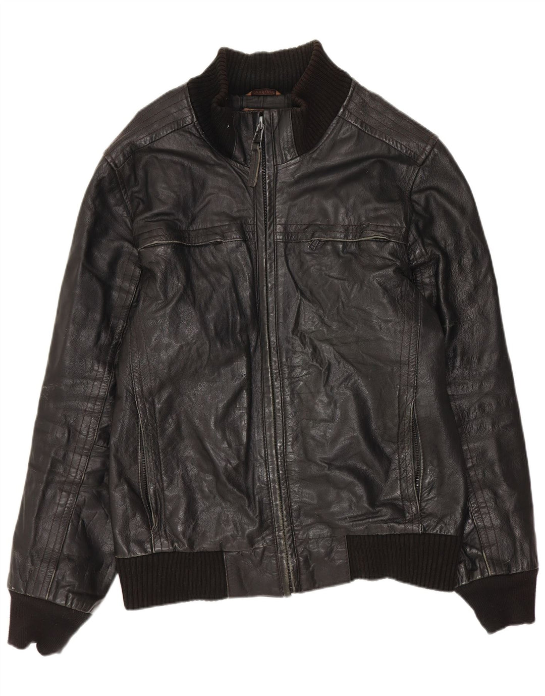 Conbipel Mens Leather Jacket IT 46 Small Black Leather
