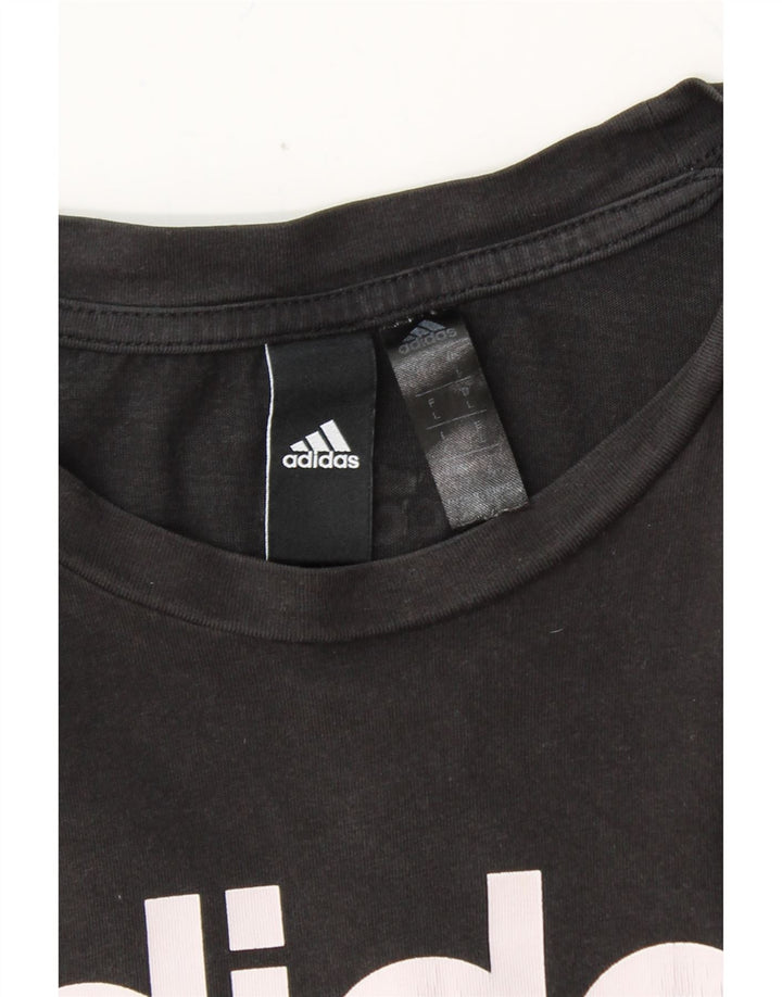ADIDAS Womens Graphic T-Shirt Top Large Black Cotton Vintage Adidas and Second-Hand Adidas from Messina Hembry 