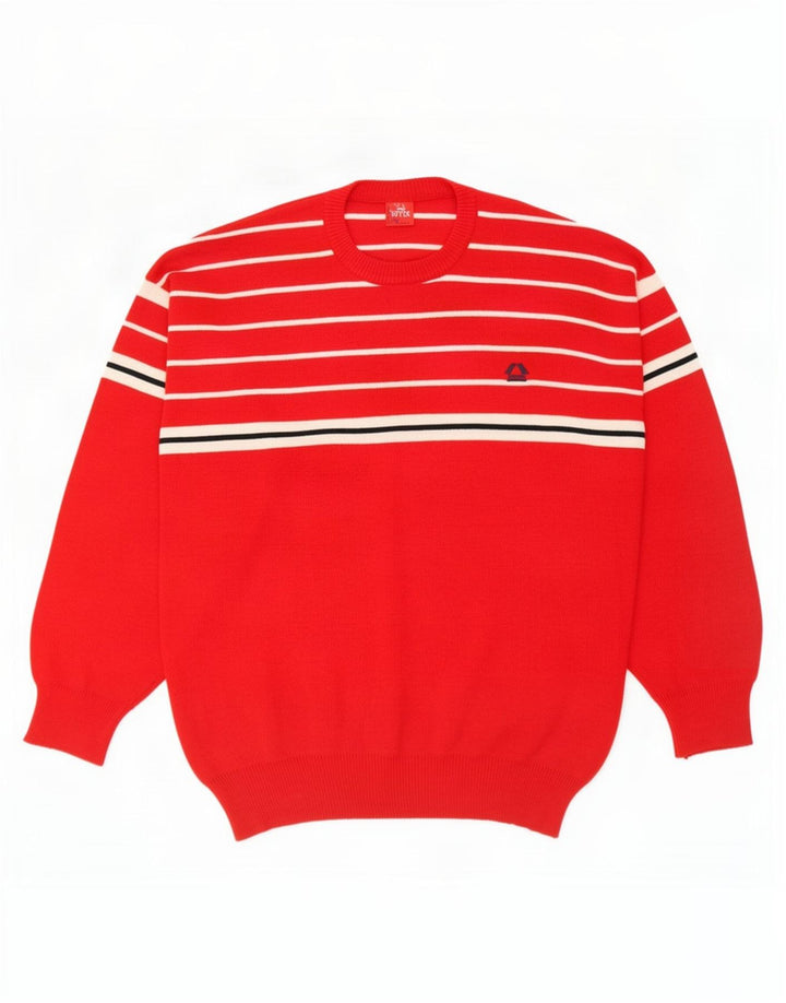 Vintage Mens Crew Neck Jumper Sweater Medium Red Striped Wool