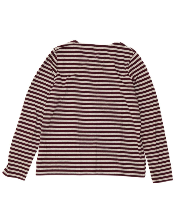 HOBBS Womens Top Long Sleeve UK 10 Small Burgundy Striped Cotton