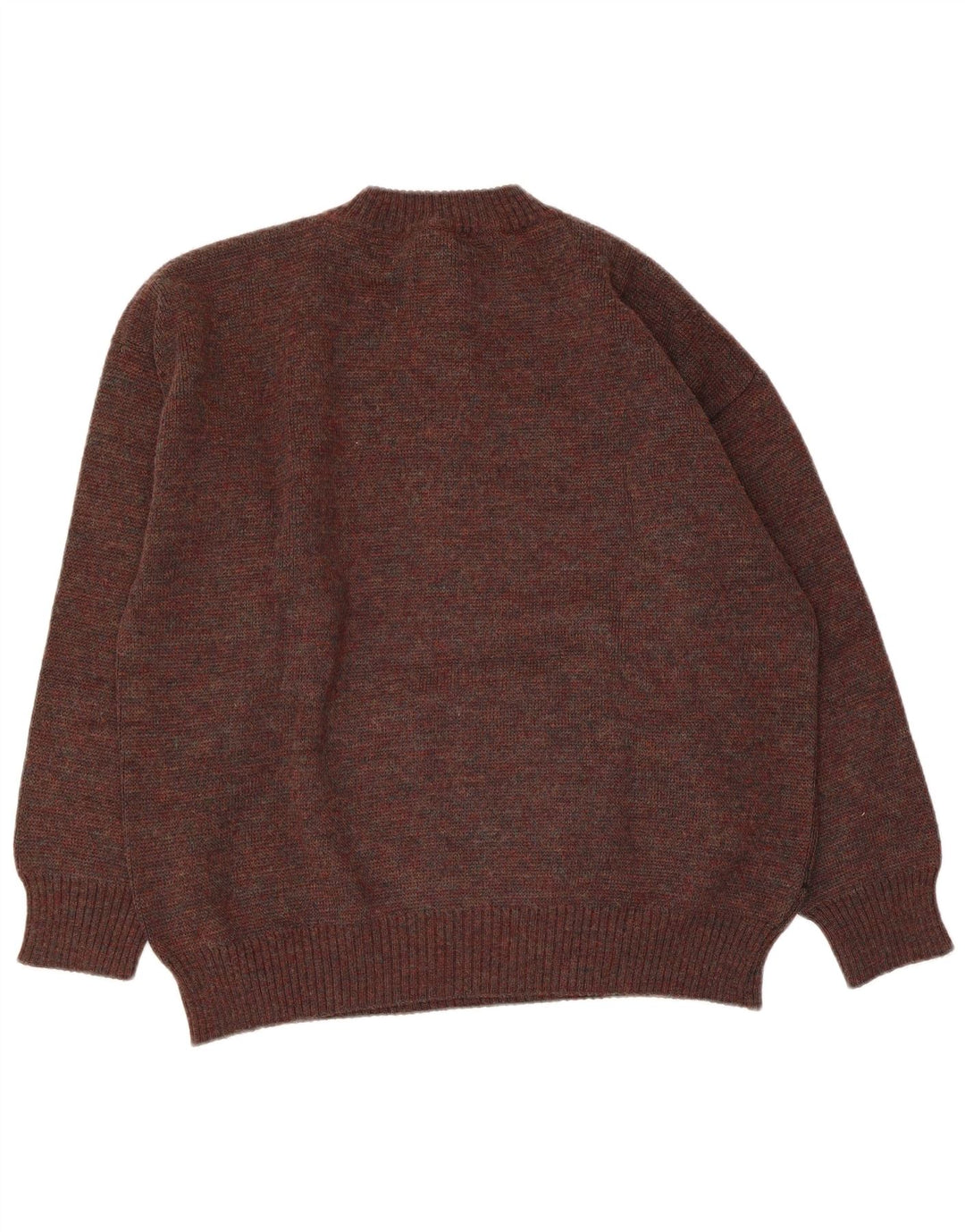 Vintage Mens Graphic Button Neck Jumper Sweater Large Brown Acrylic