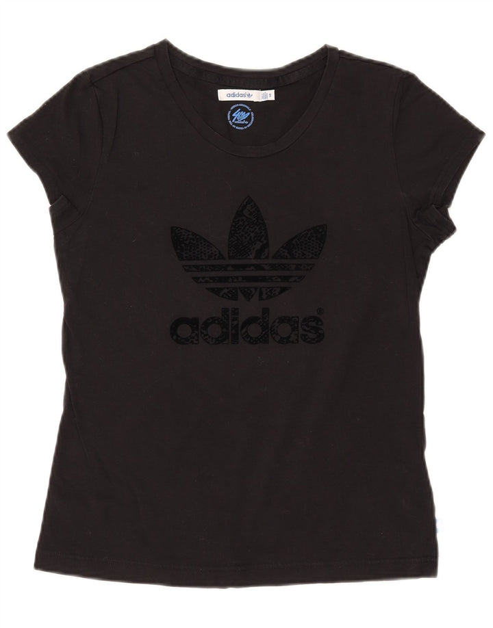 ADIDAS Womens Graphic T-Shirt Top IT 40 Small Black Cotton