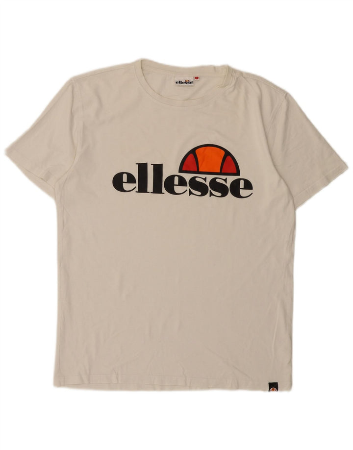 Ellesse Mens Graphic T-Shirt Top Large Off White Cotton