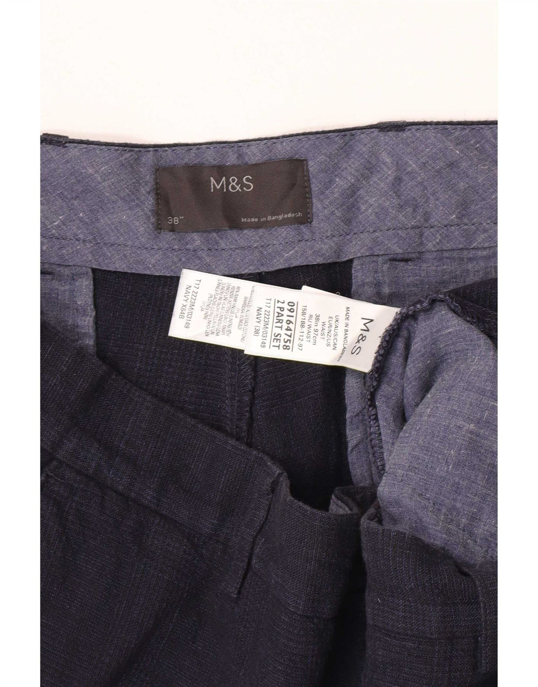 Marks & Spencer Mens Chino Shorts W38 XL Navy Blue Cotton