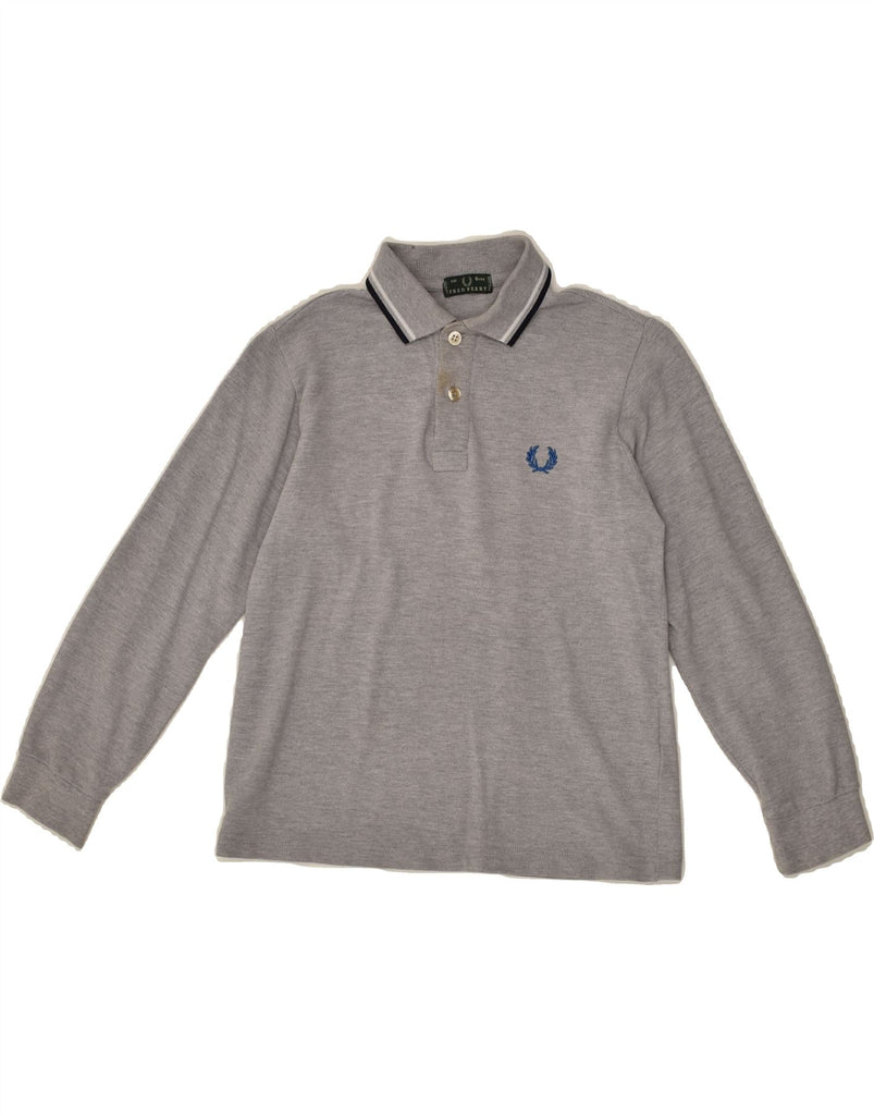 FRED PERRY Boys Long Sleeve Polo Shirt 7-8 Years Grey Cotton | Vintage Fred Perry | Thrift | Second-Hand Fred Perry | Used Clothing | Messina Hembry 