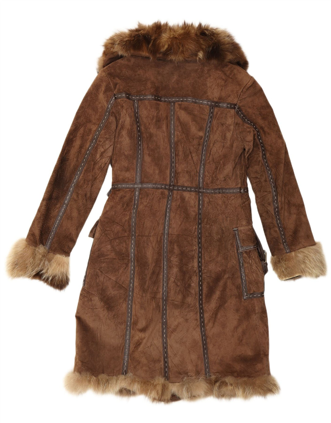 Rene Derhy Womens Suede Fur Overcoat UK 14 Medium Brown Leather