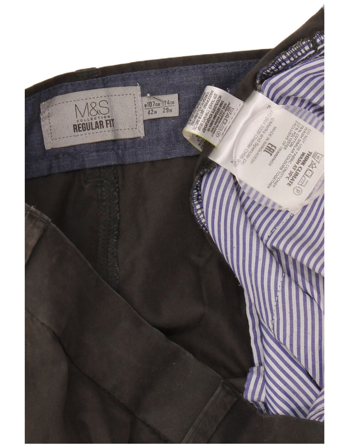 Marks & Spencer Mens Regular Fit Chino Trousers W42 L29 Grey Cotton