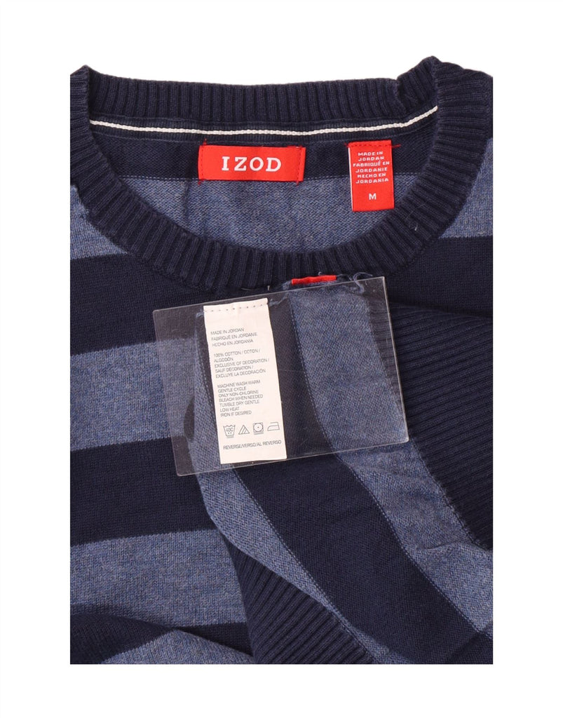 IZOD Mens Crew Neck Jumper Sweater Medium Blue Striped Cotton Vintage Izod and Second-Hand Izod from Messina Hembry 