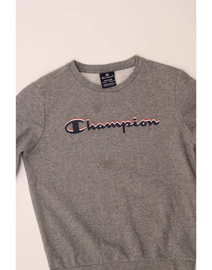 CHAMPION Boys Graphic Sweatshirt Jumper 9-10 Years Medium  Grey Vintage Champion and Second-Hand Champion from Messina Hembry 