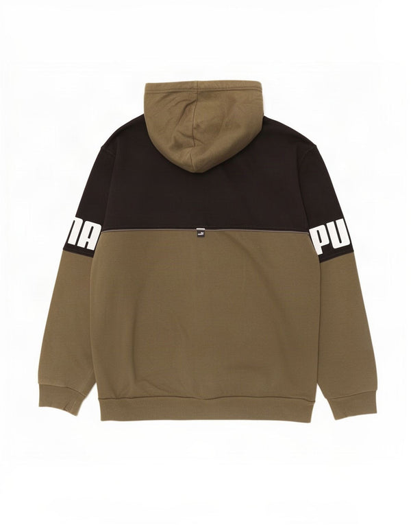 Puma Mens Graphic Zip Hoodie Sweater Large Khaki Colourblock Cotton