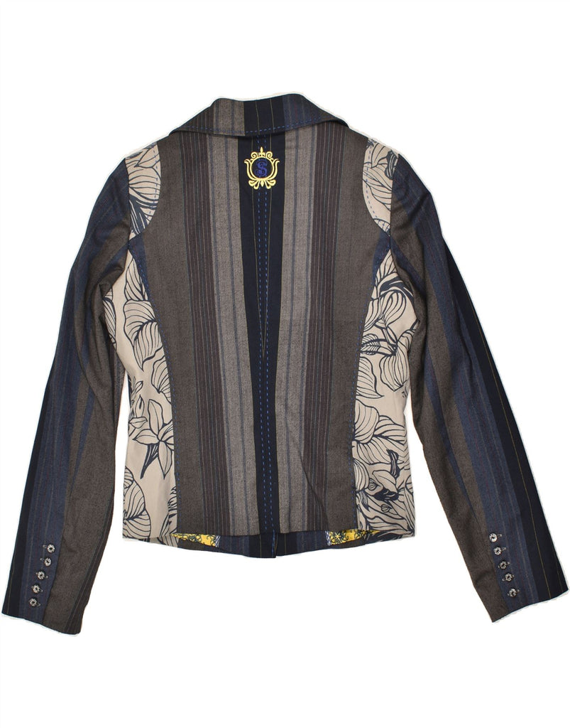 VINTAGE Womens Crop 4 Button Blazer Jacket UK 16 Large Navy Blue Striped | Vintage Vintage | Thrift | Second-Hand Vintage | Used Clothing | Messina Hembry 