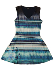 DESIGUAL Womens Sleeveless A-Line Dress UK 18 XL Blue Striped Polyester