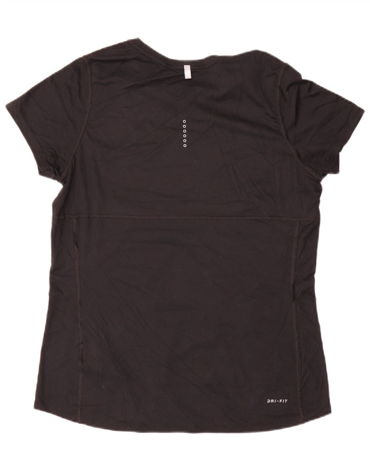 Nike Womens Dri Fit Running T-Shirt Top UK 16 Large Black Polyester