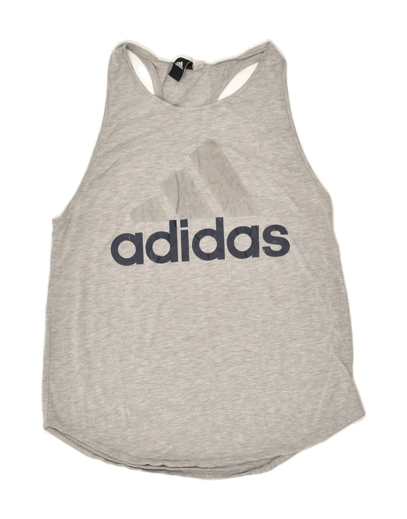 ADIDAS Womens Graphic Vest Top UK 12 Medium Grey Cotton | Vintage Adidas | Thrift | Second-Hand Adidas | Used Clothing | Messina Hembry 