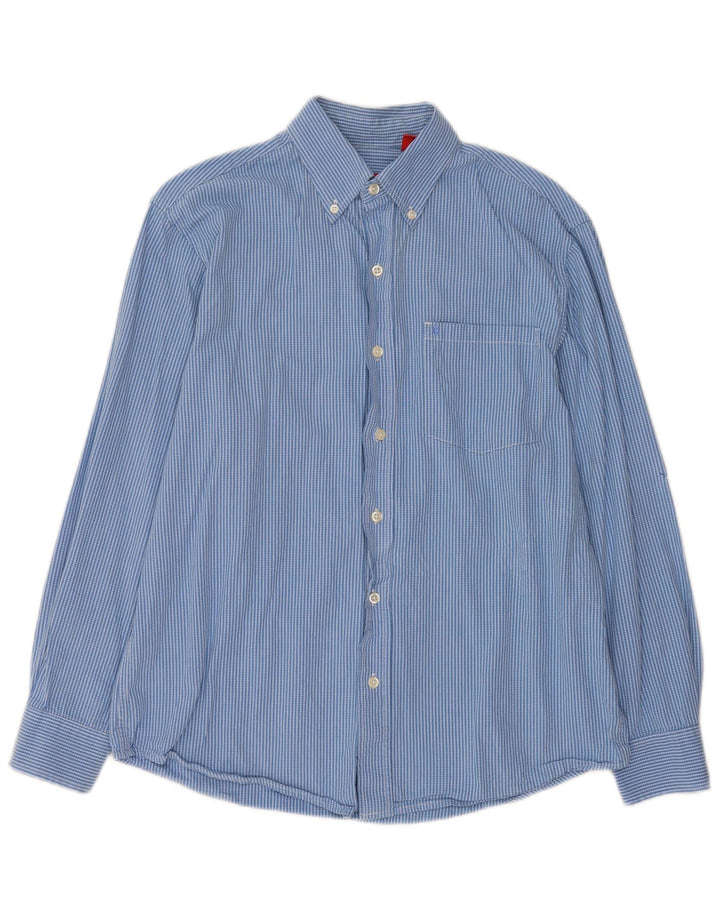 Izod Mens Shirt Medium Blue Check Cotton