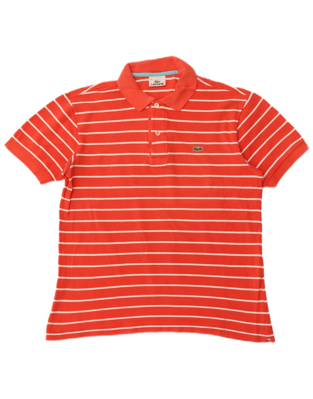 LACOSTE Mens Polo Shirt Size 4 Medium Orange Striped Cotton