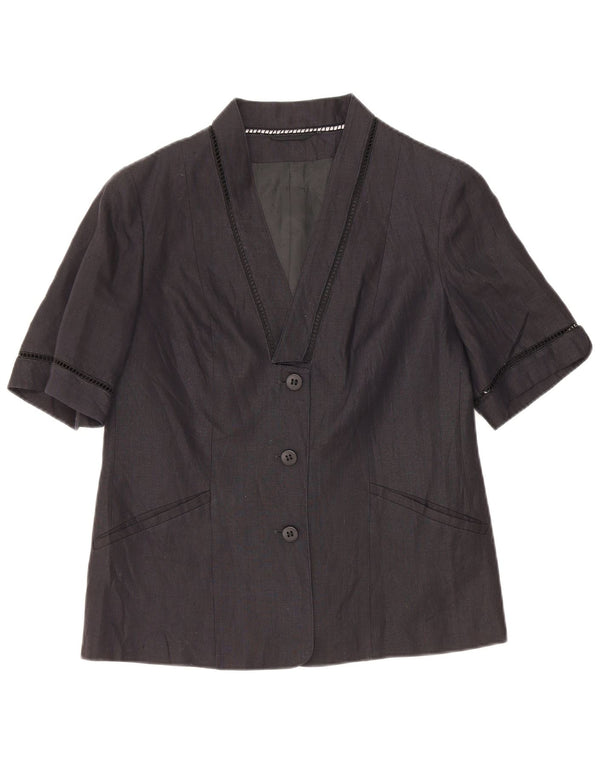 Vintage Womens Short Sleeve Cardigan Top UK 10 Small Navy Blue Linen