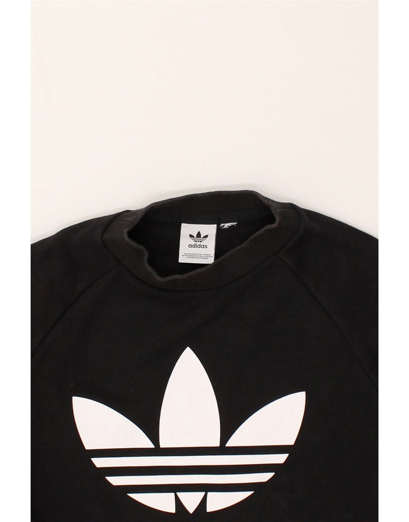 ADIDAS Womens Graphic Sweatshirt Jumper UK 12 Medium Black | Vintage Adidas | Thrift | Second-Hand Adidas | Used Clothing | Messina Hembry 