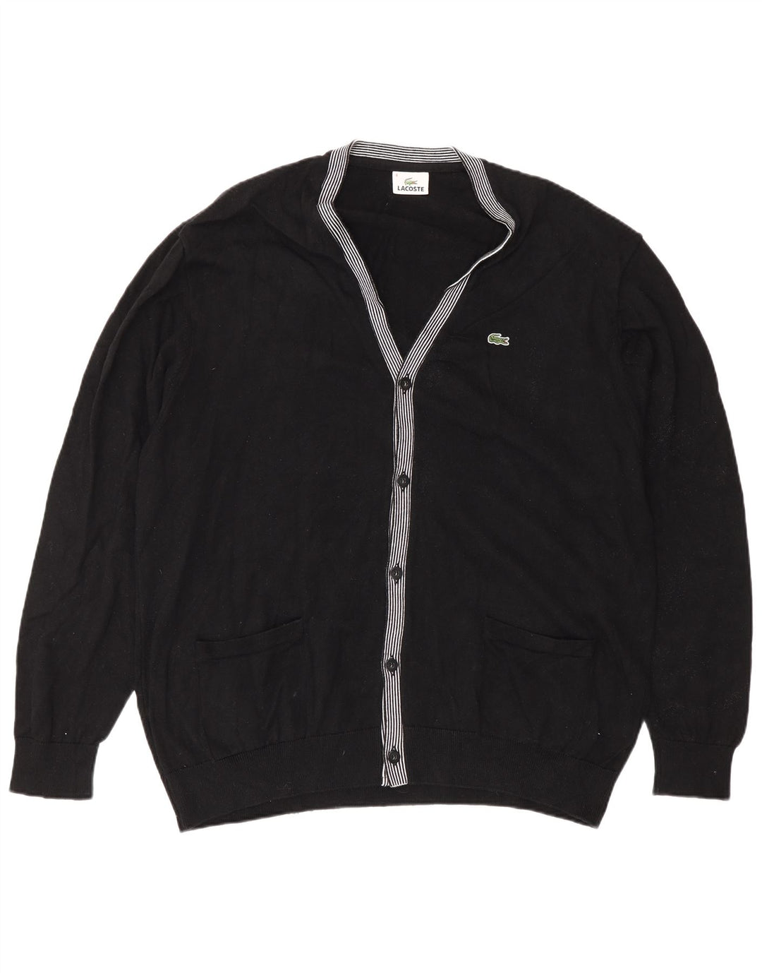 Lacoste Mens Cardigan Sweater Size 8 2XL Black Cotton