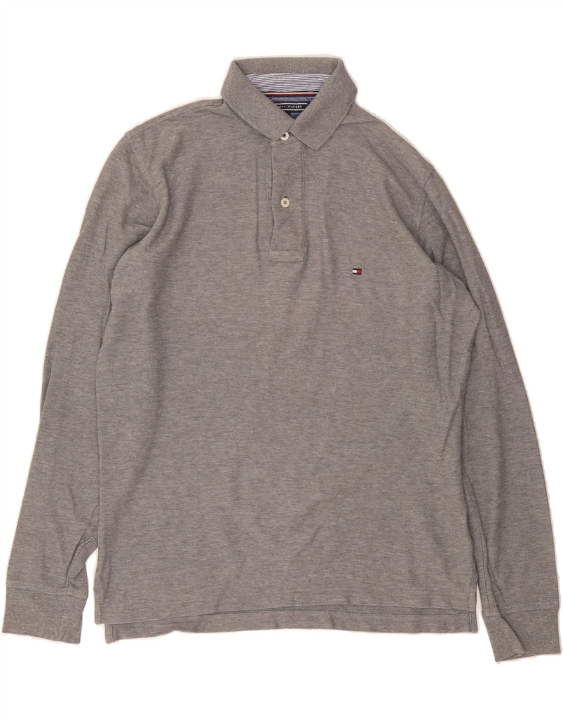 TOMMY HILFIGER Mens Regular Fit Long Sleeve Polo Shirt Small Grey Cotton Vintage Tommy Hilfiger and Second-Hand Tommy Hilfiger from Messina Hembry 