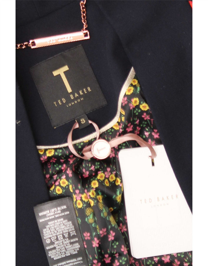 Ted Baker Womens Oversized 3/4 Sleeve Overcoat UK 10 Small Navy Blue Floral
