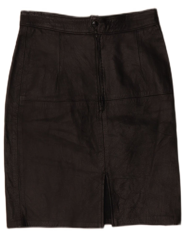 Vintage Womens High Waist Leather Skirt IT 42 Medium W26 Black