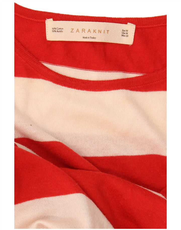 Zara Womens Oversized Crop Crew Neck Jumper Sweater UK 14 Medium Red