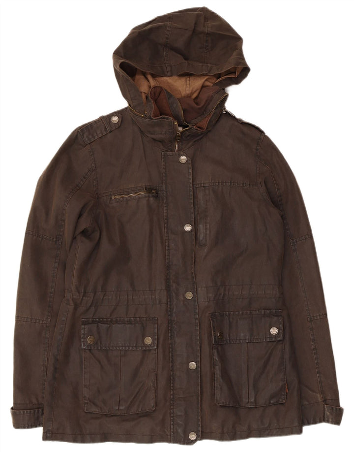 Fat Face Womens Military Hooded Waxed Jacket UK 10 Small Brown