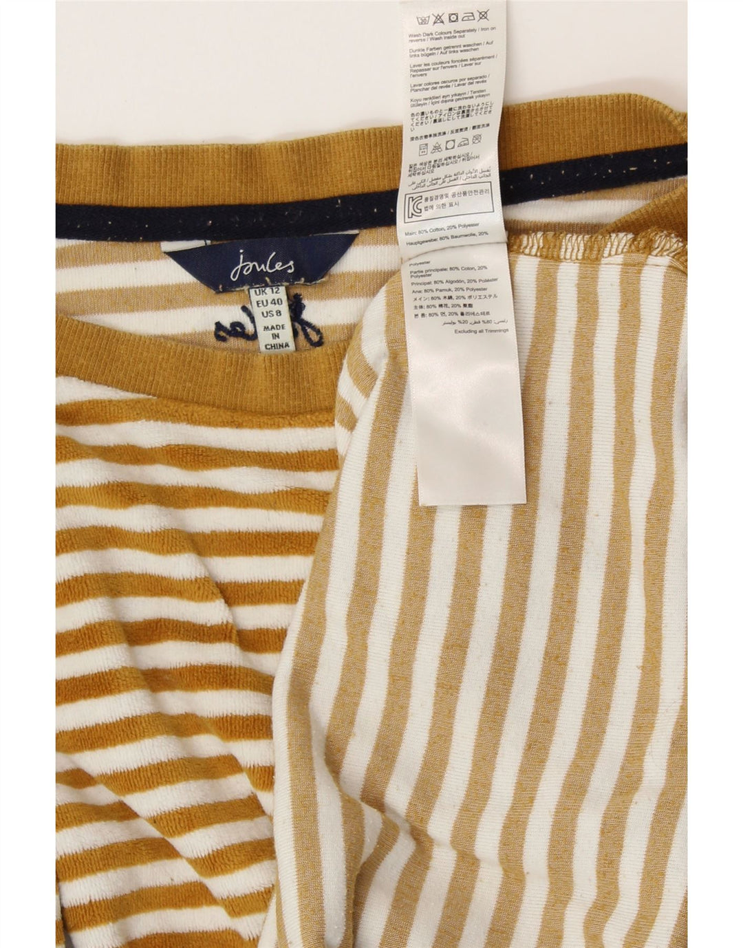 JOULES Womens Top Long Sleeve UK 12 Medium Beige Striped Cotton