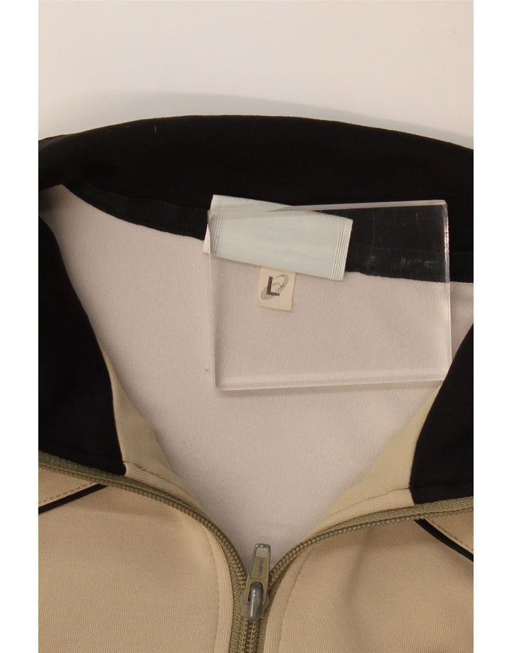 ASICS Womens Tracksuit Top Jacket UK 14 Large Beige Colourblock