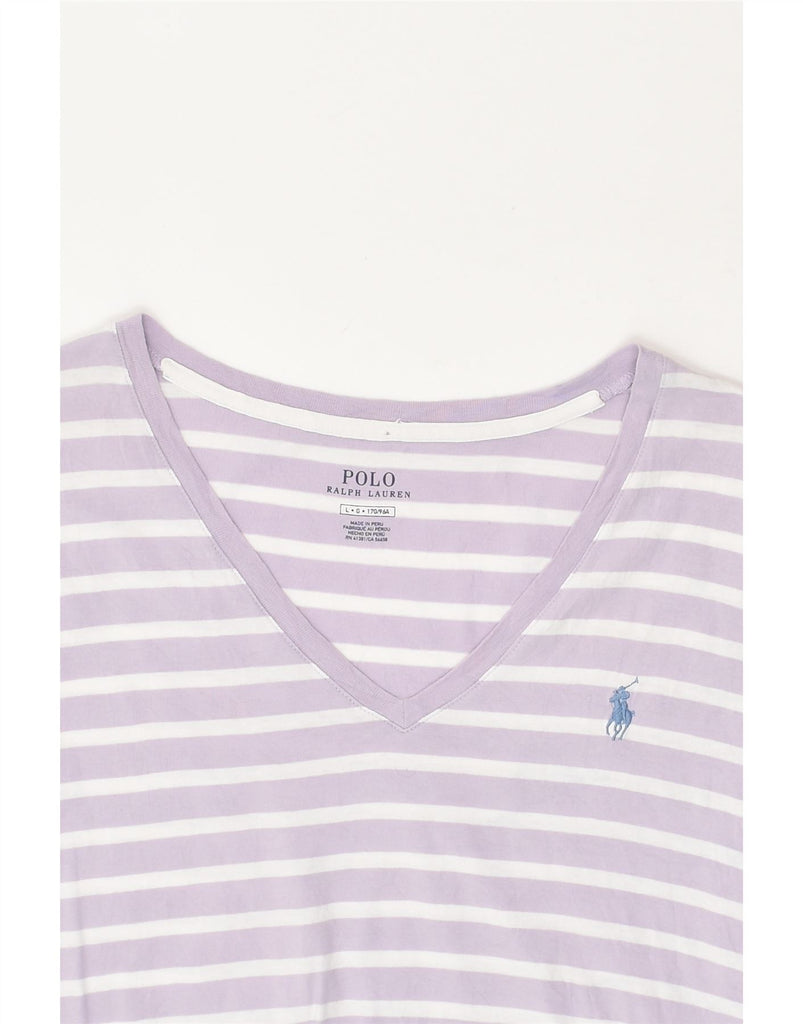 POLO RALPH LAUREN Womens T-Shirt Top UK 14 Large Purple Striped Cotton | Vintage Polo Ralph Lauren | Thrift | Second-Hand Polo Ralph Lauren | Used Clothing | Messina Hembry 