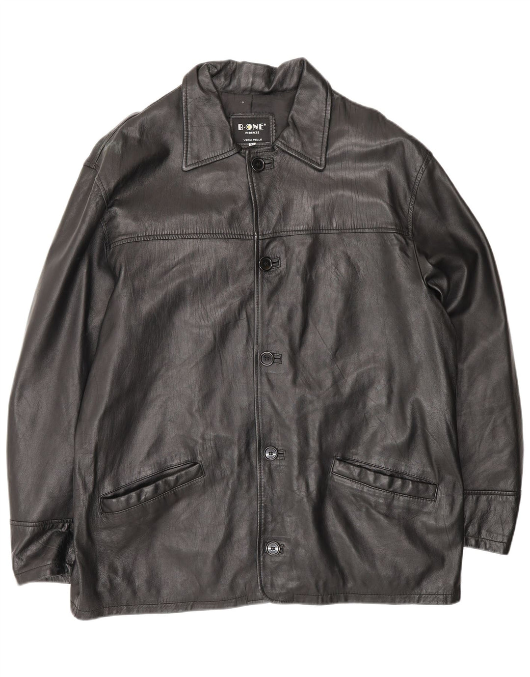 B.ONE Mens Leather Jacket UK 42 XL Black Leather