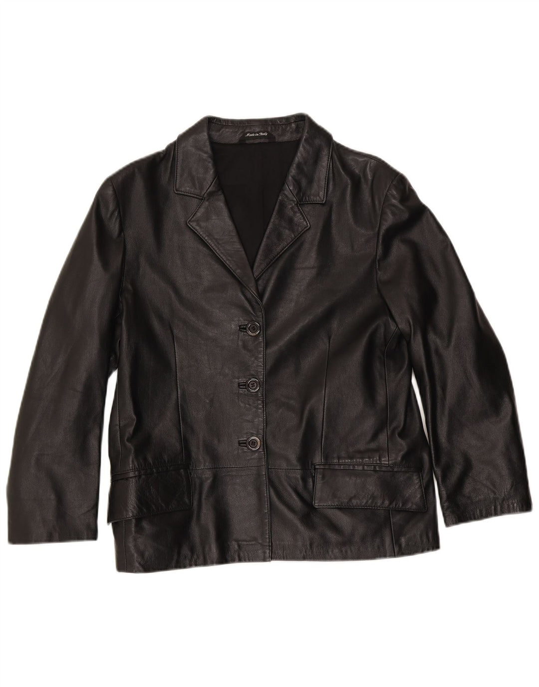 Vintage Womens 3 Button Leather Blazer Jacket IT 48 XL Black Leather