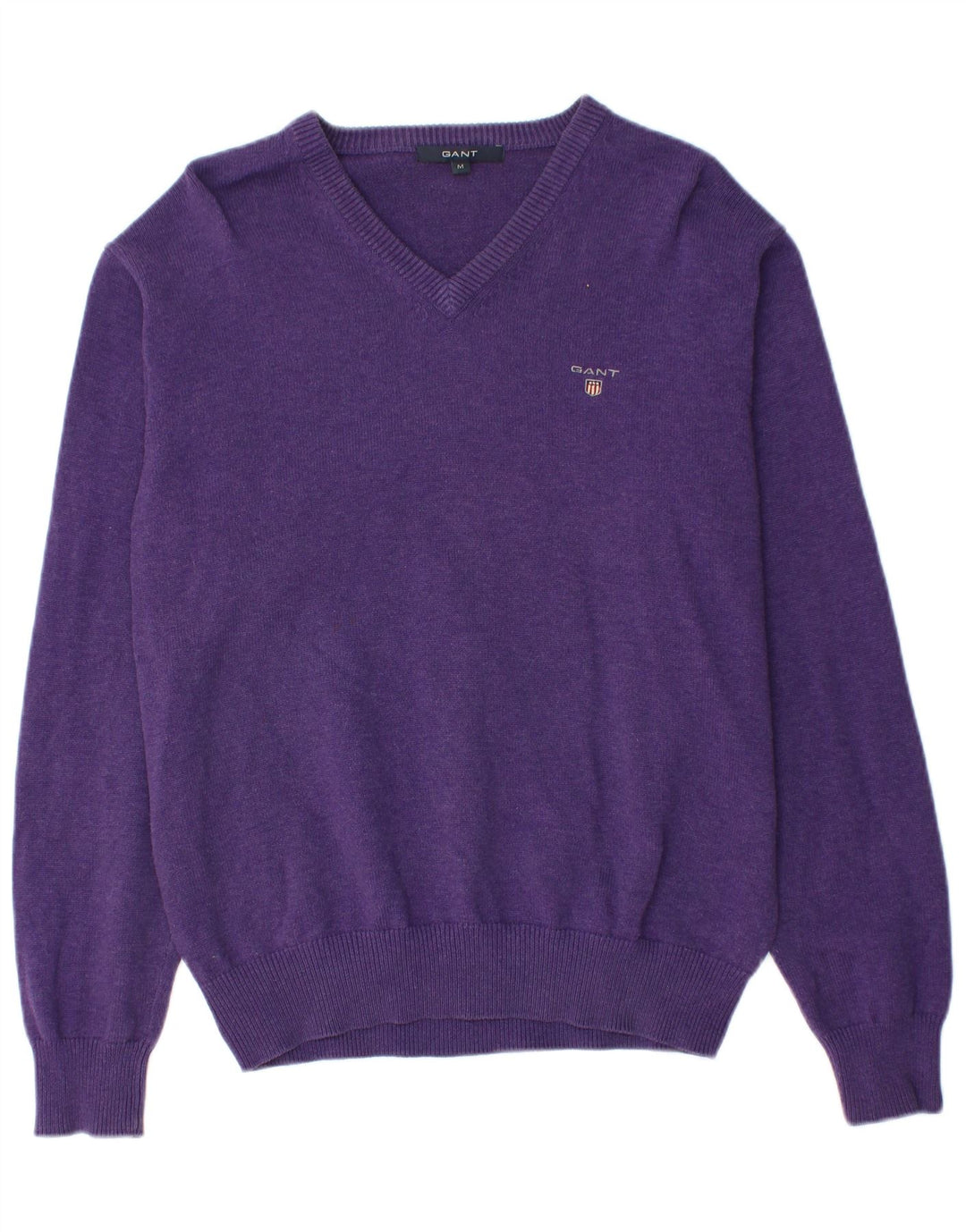 GANT Mens V-Neck Jumper Sweater Medium Purple Cotton