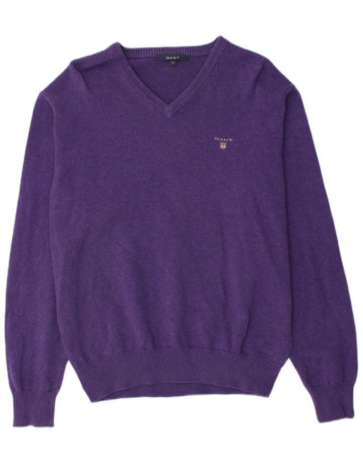 GANT Mens V-Neck Jumper Sweater Medium Purple Cotton