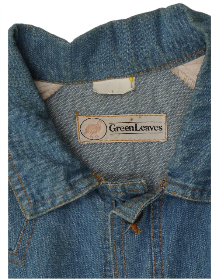 Green Leaves Mens Denim Jacket UK 40 Large Blue Cotton