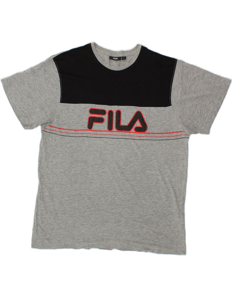 FILA Mens Graphic T-Shirt Top Large Grey Colourblock Cotton Vintage Fila and Second-Hand Fila from Messina Hembry 